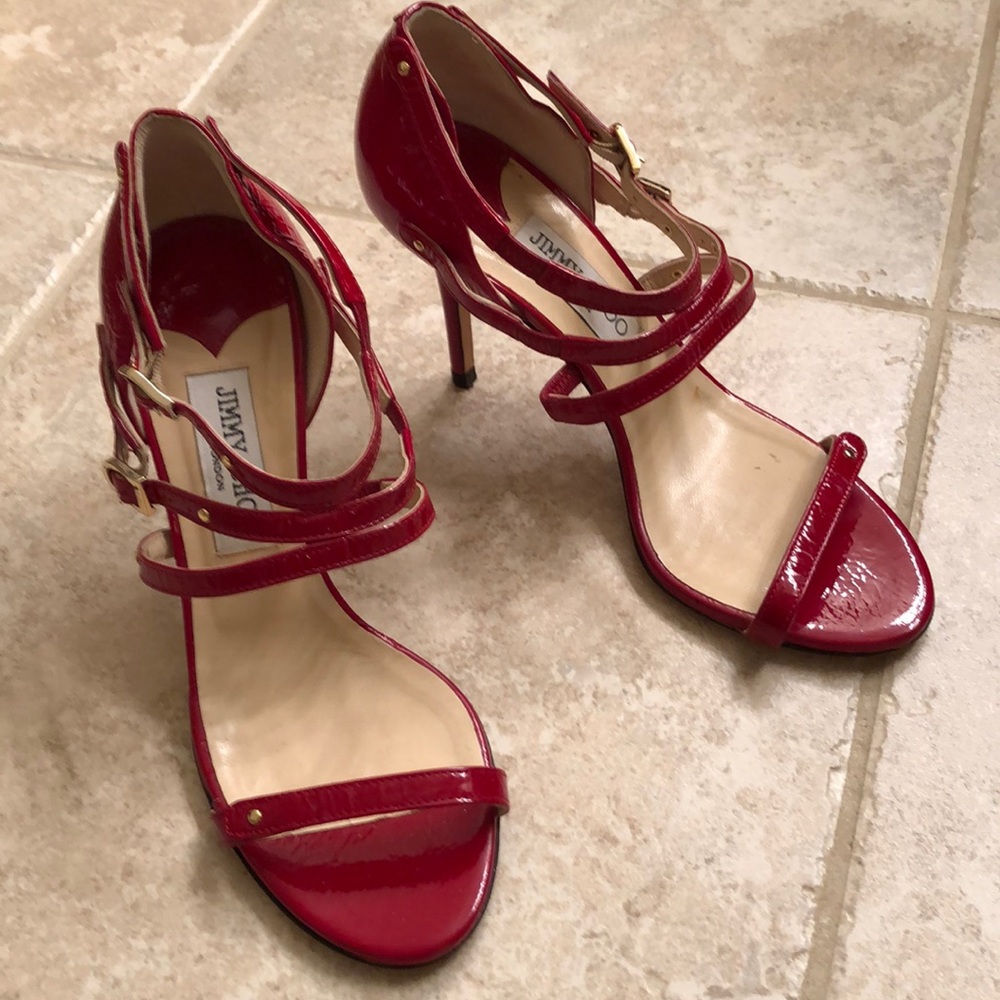 ✨HPx3✨Jimmy Choo Red Patent Leather Heels 38 - Picture 1 of 9